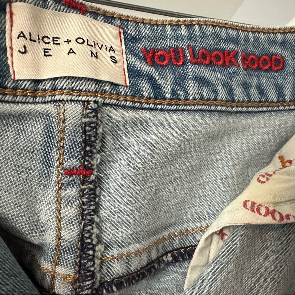 Alice + Olivia Light Wash Denim Patchwork Mini Skirt - Multicolor - Picture 4 of 5